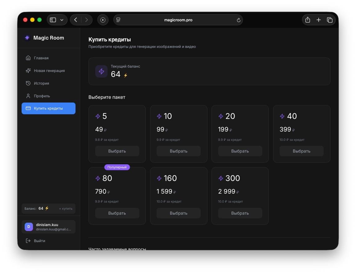 Buying credits and pricing packages