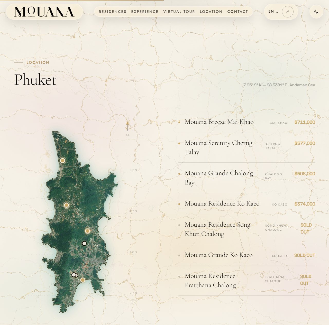 Interactive Phuket map with live pricing and availability